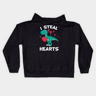 Valentines Day Dinosaur I Steal Hearts T rex Lovers Kids Hoodie